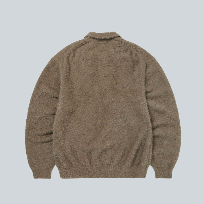 THISISNEVERTHAT SCT LOGO SHAGGY KNIT POLO - MUD image 1