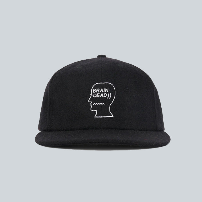BRAIN DEAD FLANNEL CLASSIC LOGOHEAD 6 PANEL HAT - BLACK image 0