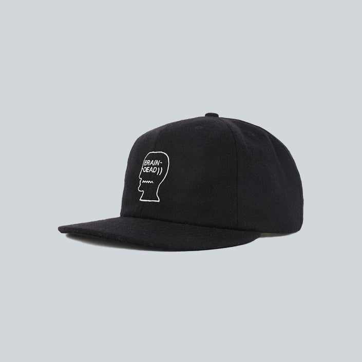 BRAIN DEAD FLANNEL CLASSIC LOGOHEAD 6 PANEL HAT - BLACK image 1