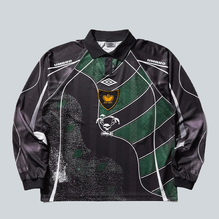 UMBRO 95 96 LONGSLEEVE POLO - DARK GREEN BLACK image 0