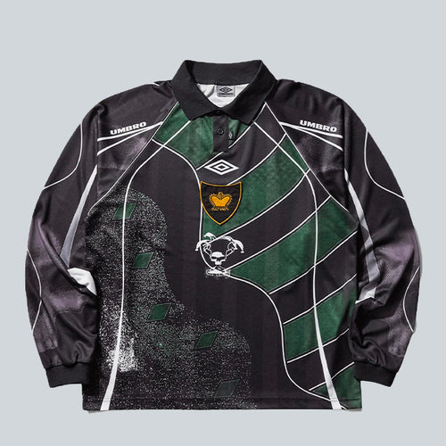 UMBRO 95 96 LONGSLEEVE POLO - DARK GREEN BLACK image 0