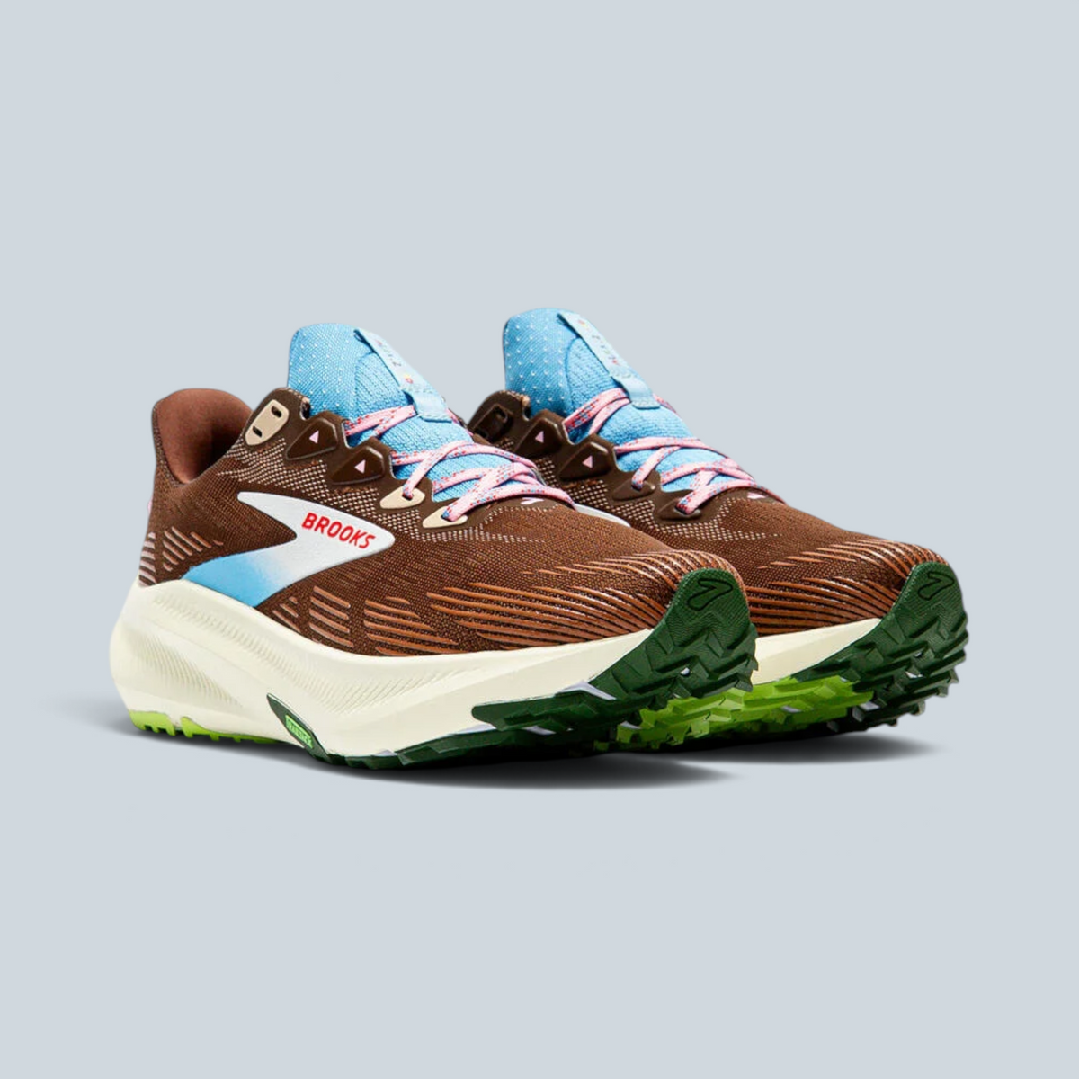 Chaussures de trail Saison Alex Zono x Brooks en mesh marron et bleu ciel avec semelle crantée performante