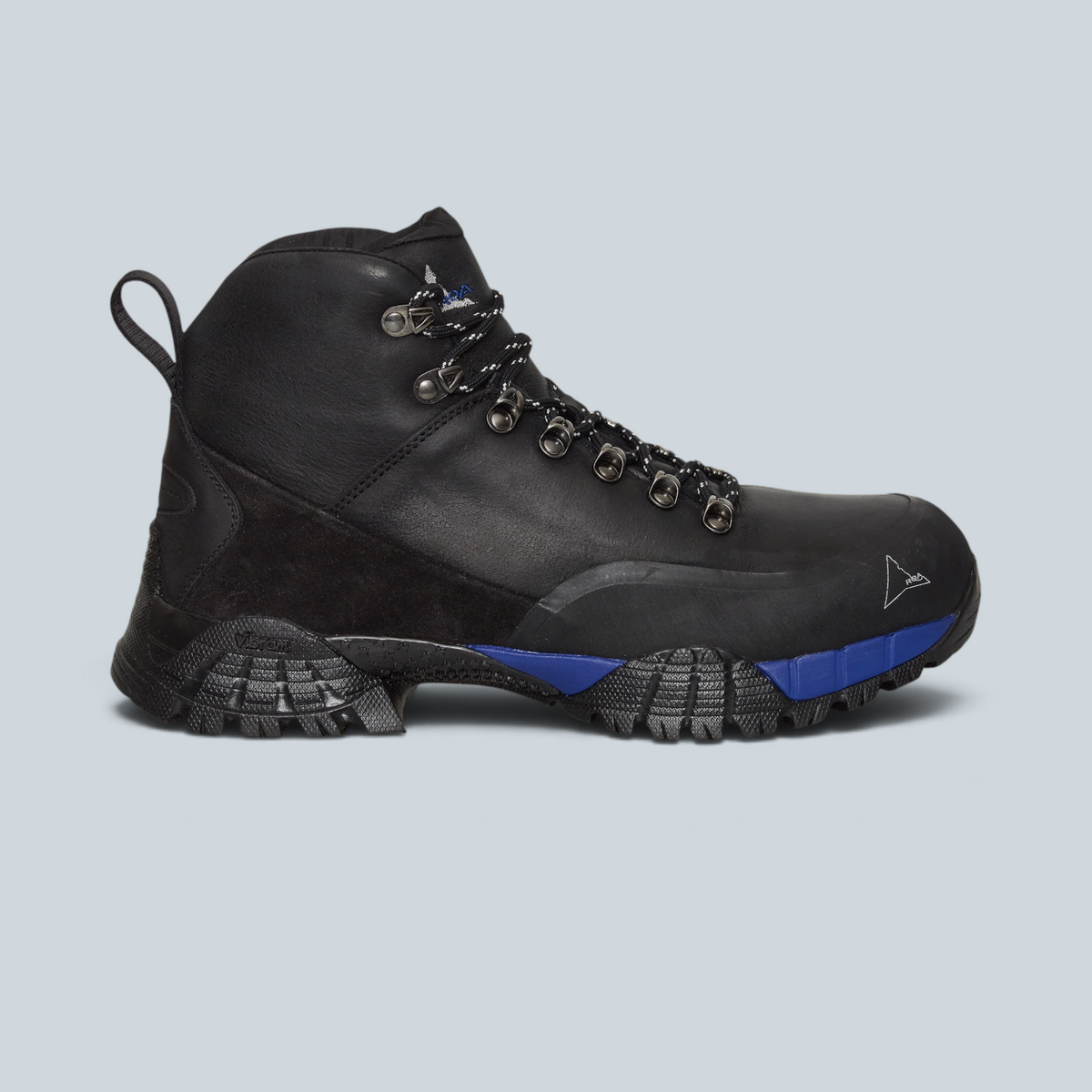 Chaussure de randonnée montante Saison Andreas en cuir noir avec semelle Vibram et détails bleus