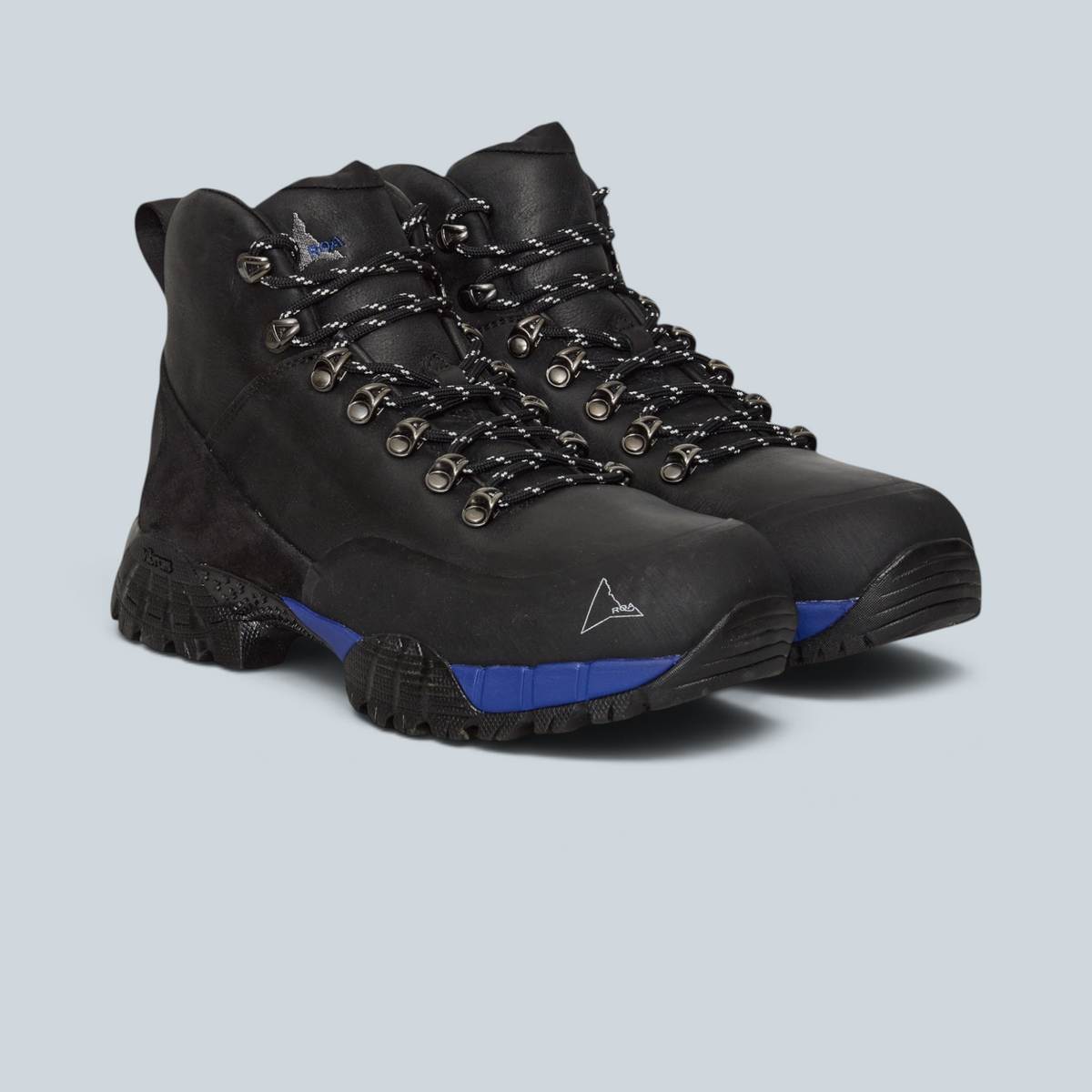 Chaussures de randonnée montantes Saison Andreas en cuir noir avec semelle Vibram et détails bleus