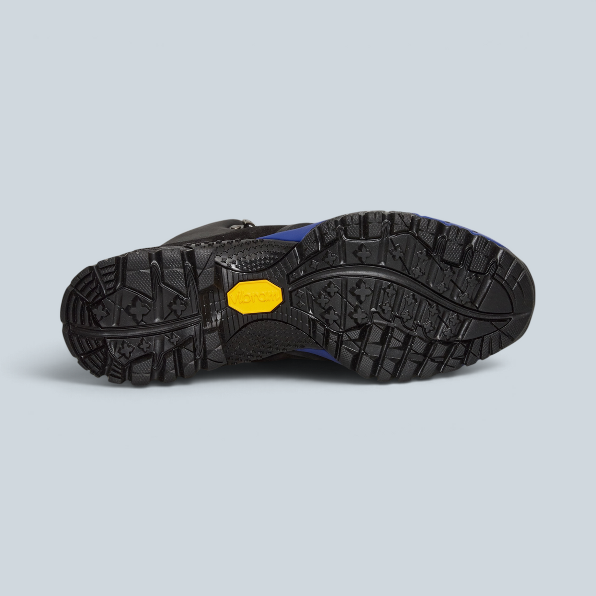 Semelle crantée Vibram noire avec logo jaune sous la chaussure de randonnée montante Saison Andreas en cuir noir