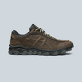 Baskets Saison ASICS GEL TRANSCEND FJ en cuir perforé marron et gris avec semelle crantée robuste