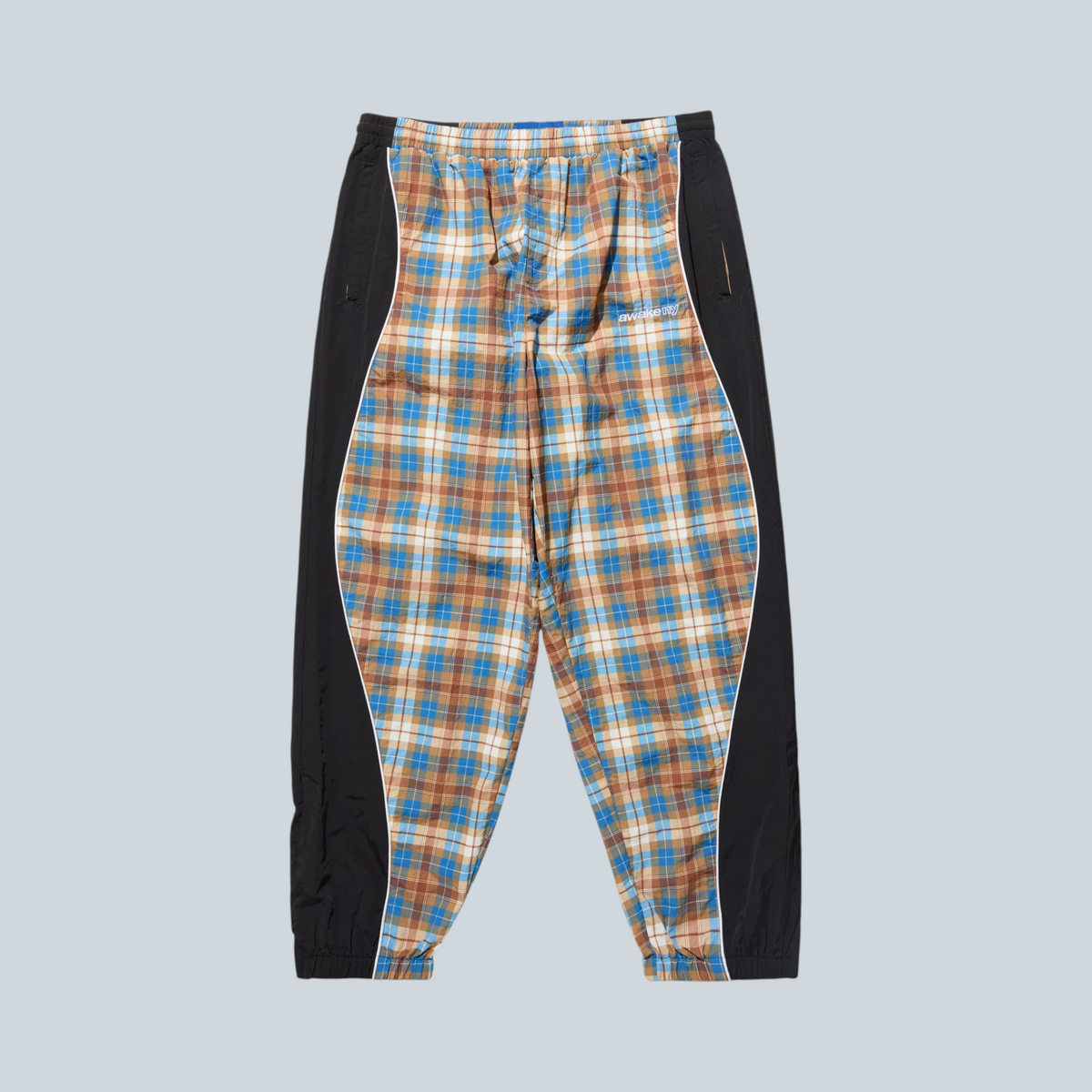 Pantalon de survêtement Saison Awake NY à carreaux bleus et marron avec empiècements noirs et passepoils contrastés