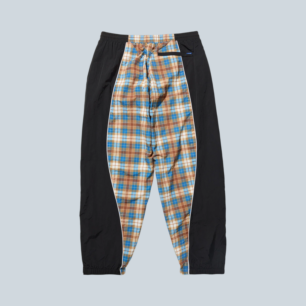 Pantalon de survêtement Saison Awake NY à motif tartan bleu et marron avec empiècements noirs et passepoil contrasté