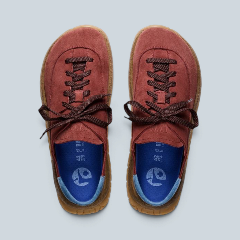Mules à lacets Saison Birkenstock Uerzell 1774 en daim rouge vin avec semelle intermédiaire en liège apparente