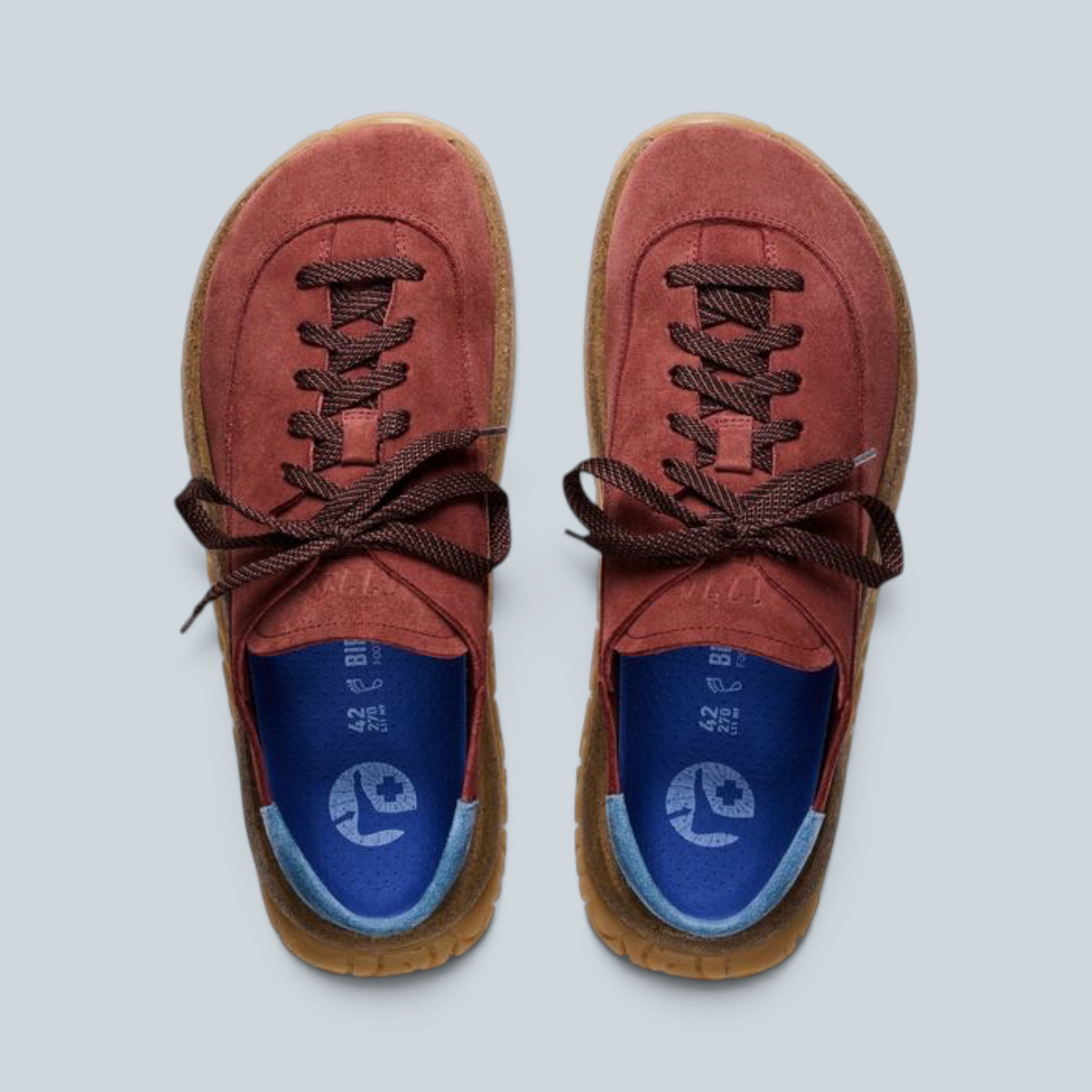 Mules à lacets Saison Birkenstock Uerzell 1774 en daim rouge vin avec semelle intermédiaire en liège apparente