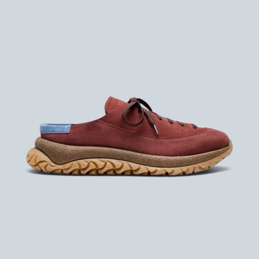 Mule à lacets Saison Birkenstock Uerzell 1774 en daim rouge vin avec semelle intermédiaire en liège et gomme