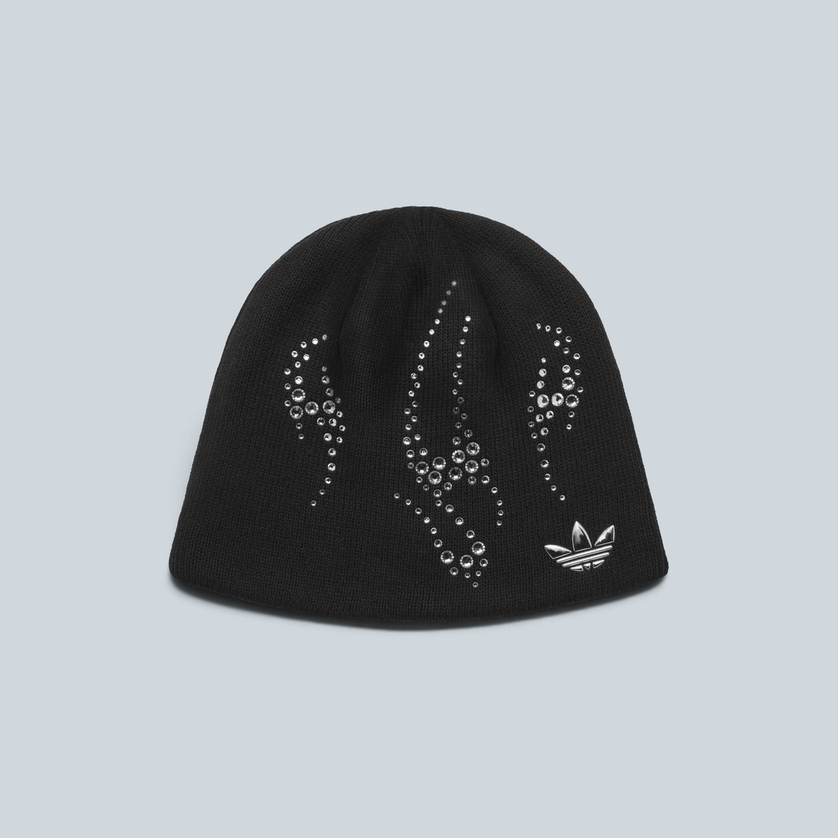 Bonnet Saison Ember noir en maille avec détails en strass et logo trèfle argenté