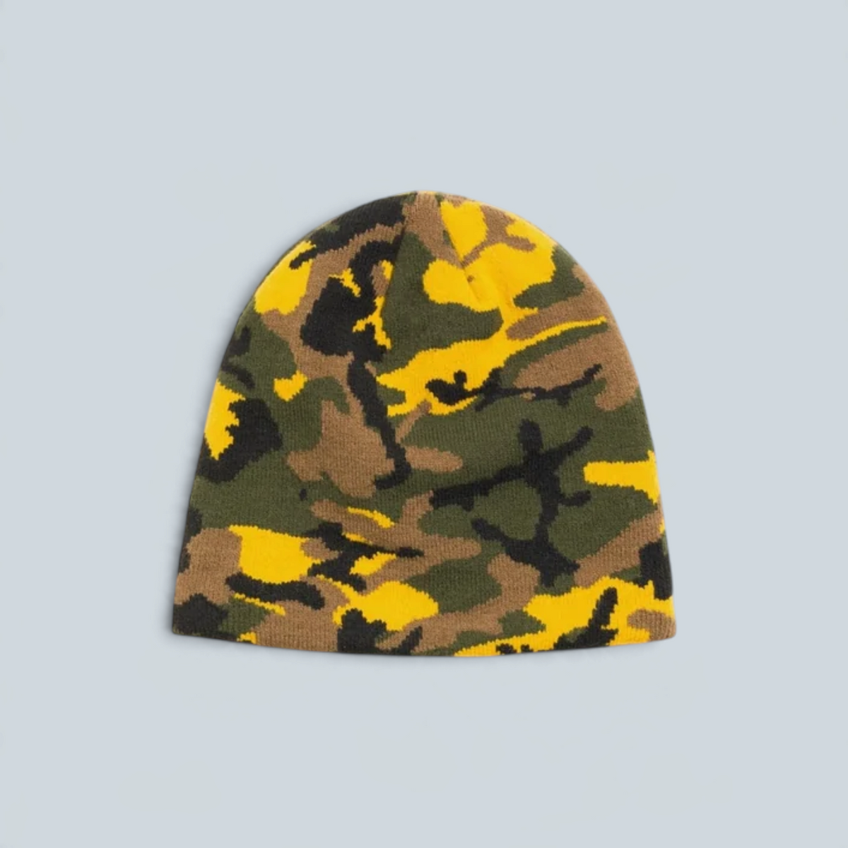 Bonnet Stüssy Basic Jacquard en acrylique à motif camouflage jaune, noir et vert de la boutique Saison