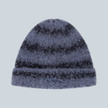 Bonnet Saison en maille mohair rayée bleu avec logo brodé