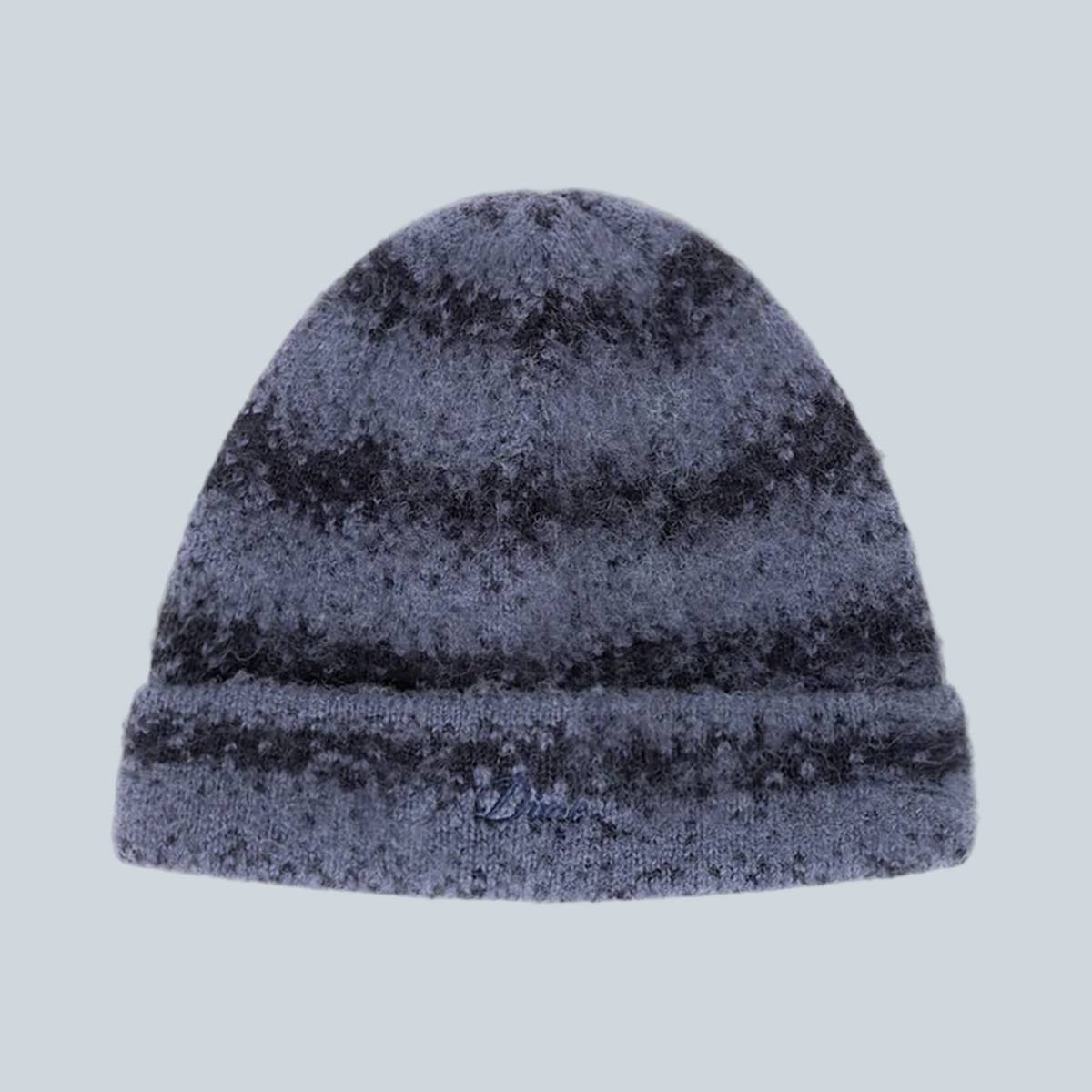 Bonnet Saison en maille mohair rayée bleu avec logo brodé