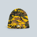 Bonnet Stüssy Basic Jacquard en maille acrylique avec motif camouflage jaune, noir et vert de la marque Saison