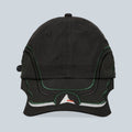 Casquette six panneaux Saison Pursuit en toile coton-nylon noir délavé avec détails brodés verts et blancs