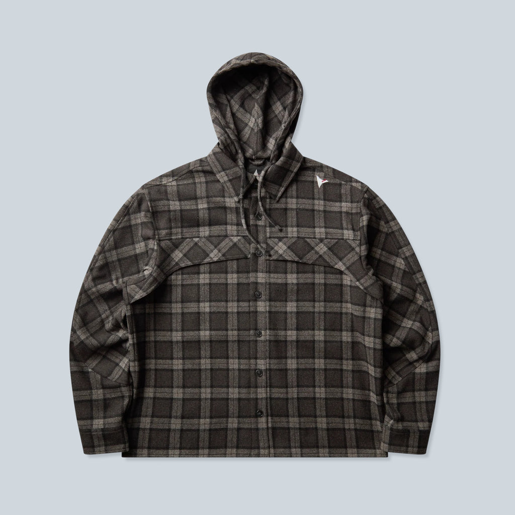 Chemise à capuche Saison à carreaux anthracite en mélange de laine avec fermeture boutonnée