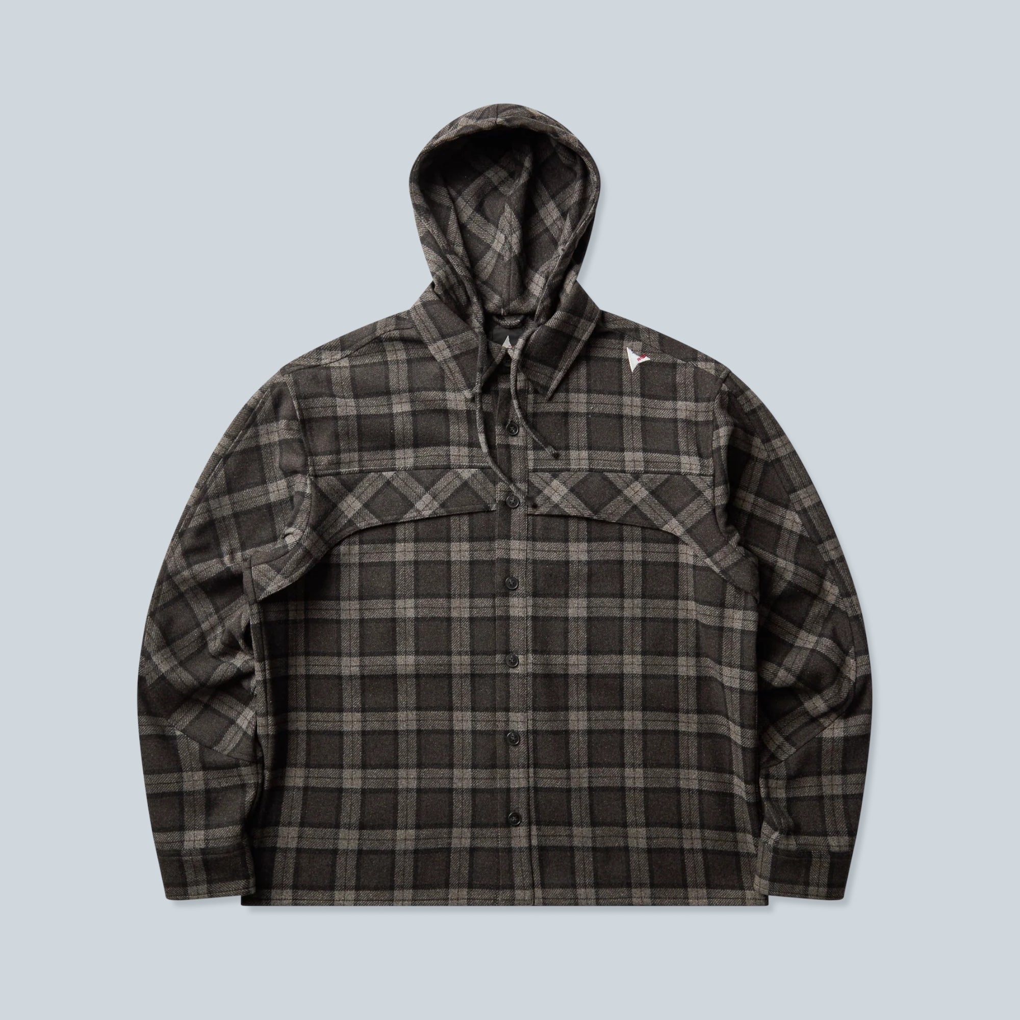 Chemise à capuche Saison à carreaux anthracite en mélange de laine avec fermeture boutonnée