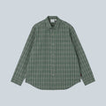Chemise Saison en flanelle épaisse 100% coton à carreaux verts et gris, coupe classique avec poche poitrine