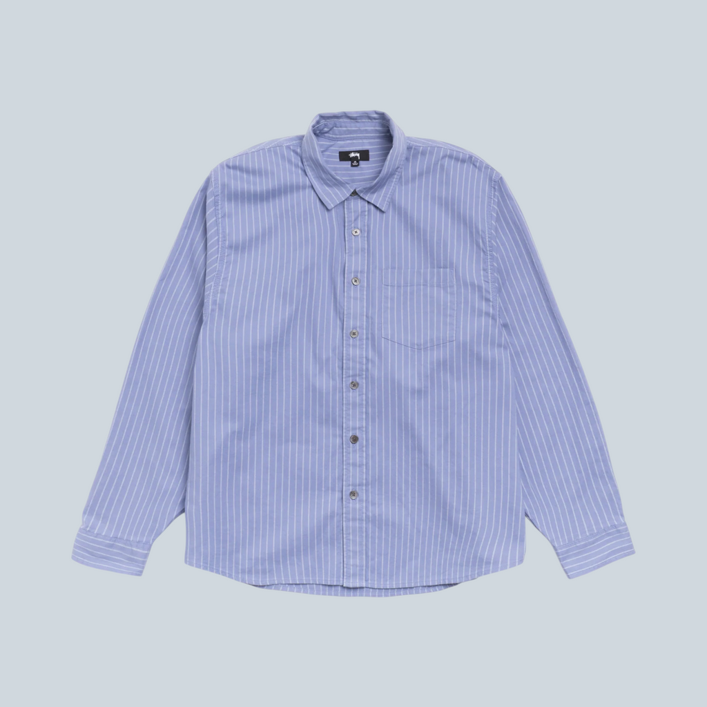Chemise à manches longues Saison Stüssy Oxford en coton bleu à rayures blanches avec poche poitrine