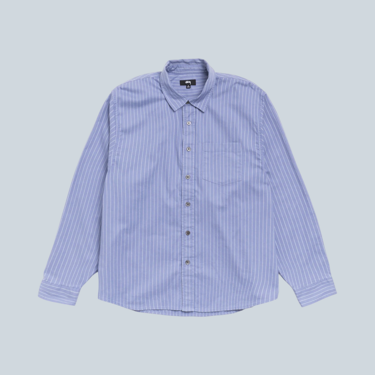 Chemise à manches longues Saison Stüssy Oxford en coton bleu à rayures blanches avec poche poitrine