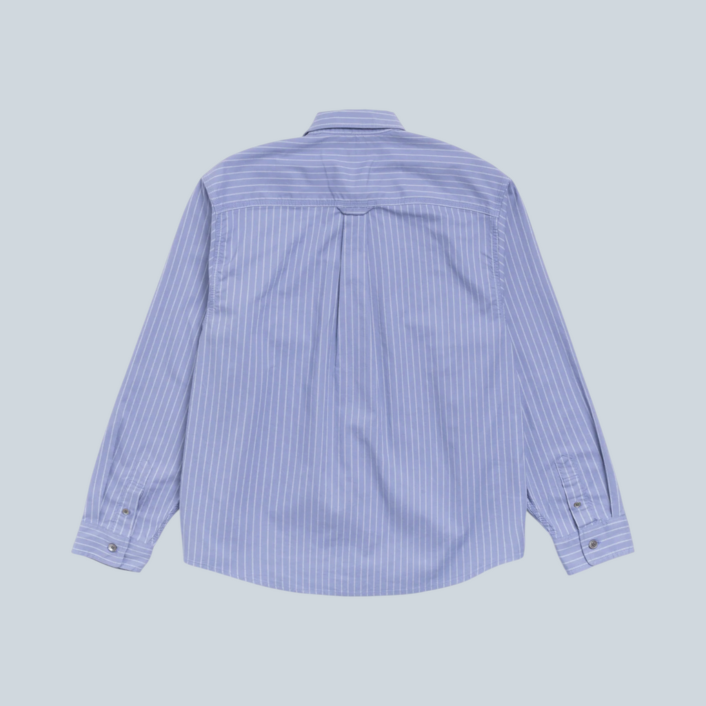 Chemise à manches longues Saison Stüssy Oxford en coton bleu à rayures blanches vue de dos