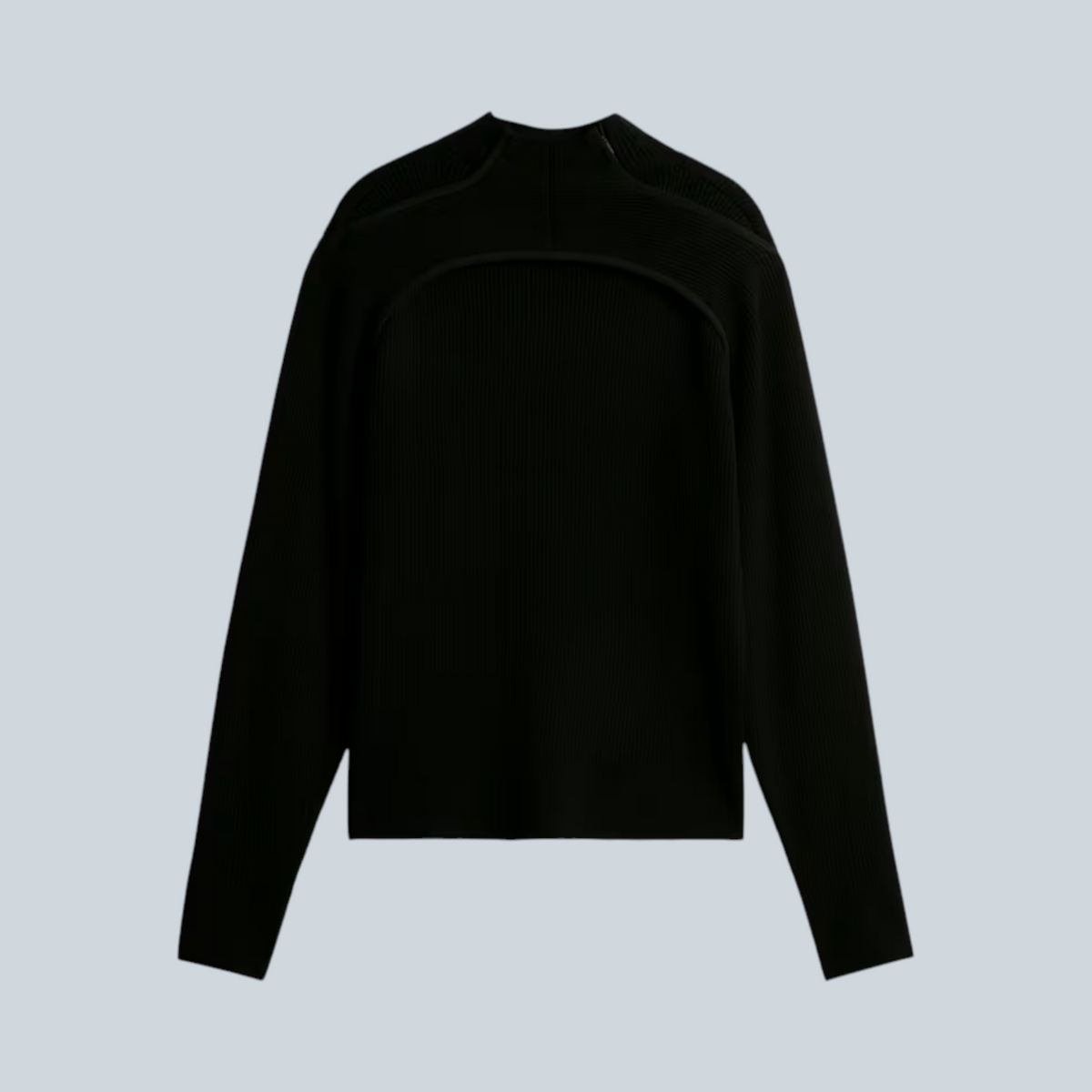 Haut en maille Saison CLRT Inky Gray à manches longues avec détails texturés, vue arrière sur fond blanc.