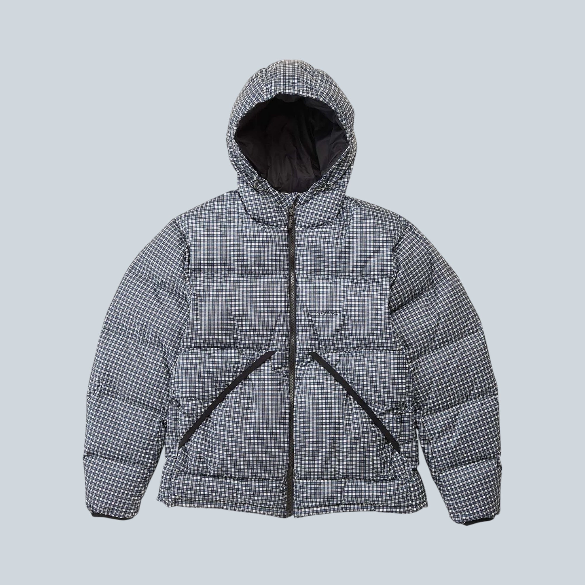 Doudoune à capuche Saison Coldfront en duvet avec motif à carreaux bleu et gris