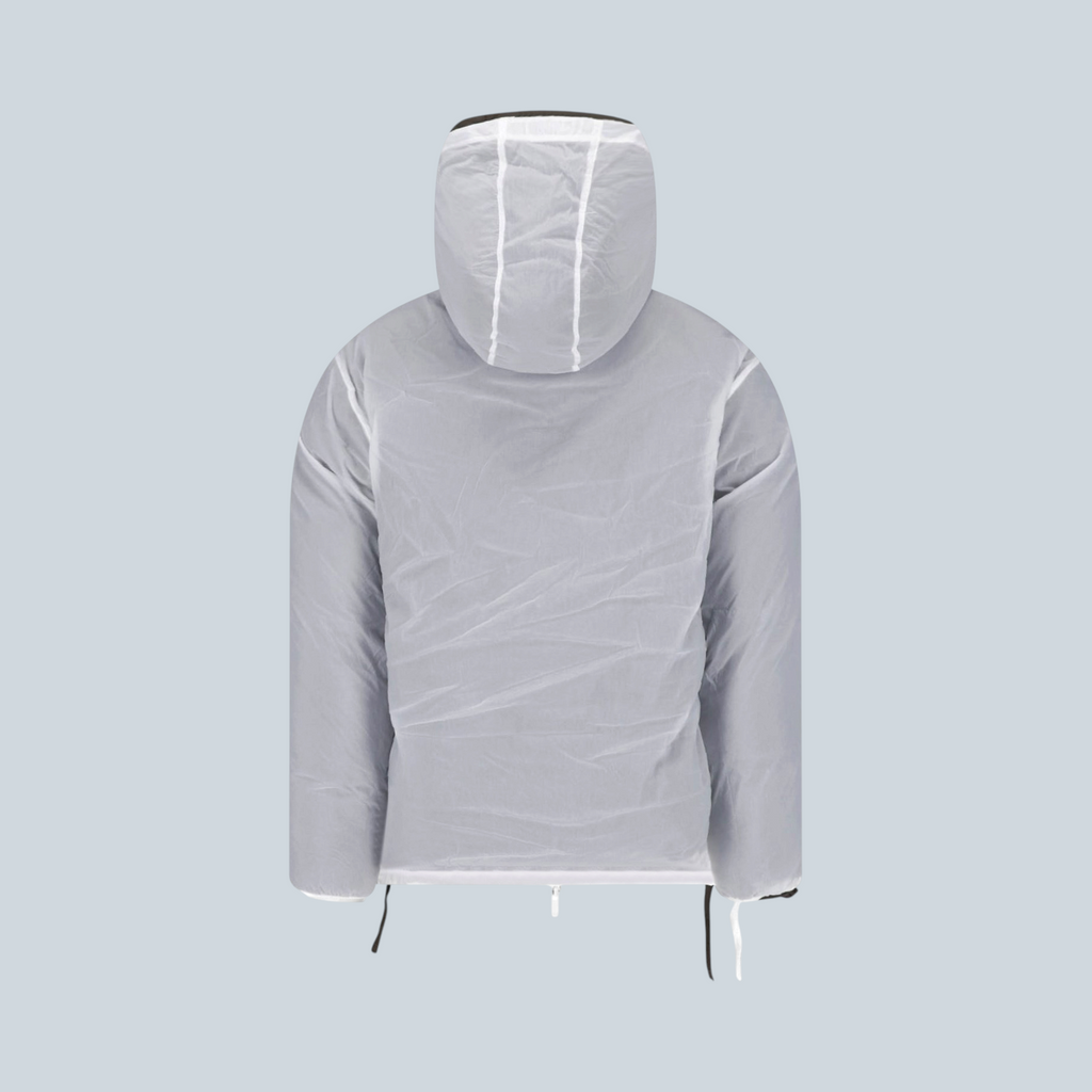 Doudoune matelassée Saison adidas x Arte Antwerp coloris Branch et Off White vue de dos avec capuche