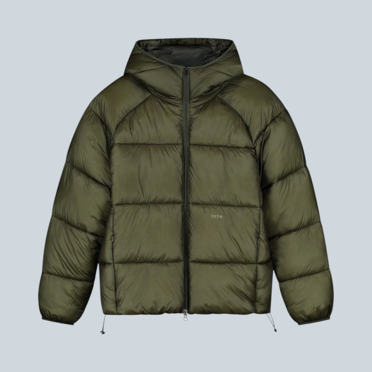 Doudoune à capuche Saison en nylon ripstop vert avec construction matelassée et fermeture zippée