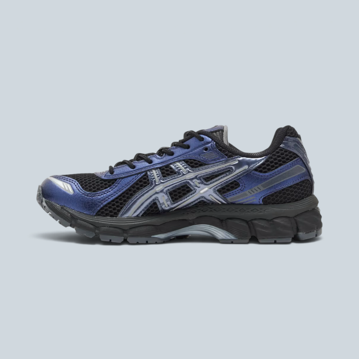 Baskets Saison GEL-KAYANO 12.1 noires et grises en mesh avec amorti GEL et détails synthétiques style années 2000