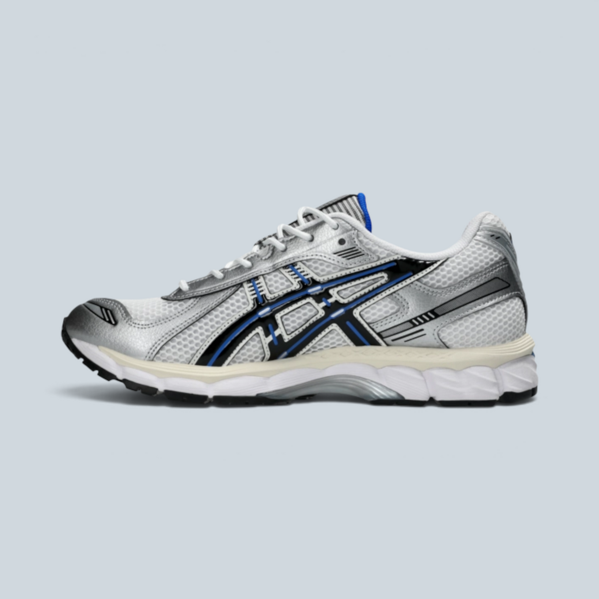 Baskets de running Saison GEL-KAYANO 12.1 blanches et noires avec tige en mesh et détails argentés