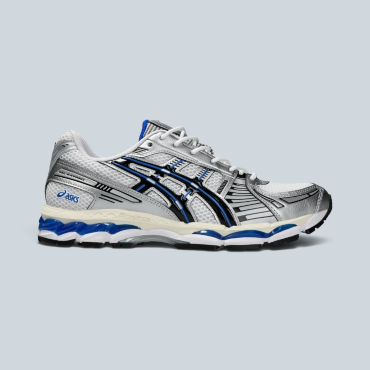 Baskets de running Saison GEL-KAYANO 12.1 blanches et noires avec tige en mesh et détails argentés