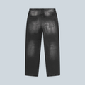 Jean baggy Saison en denim noir délavé avec effet whiskers et broderie logo au dos