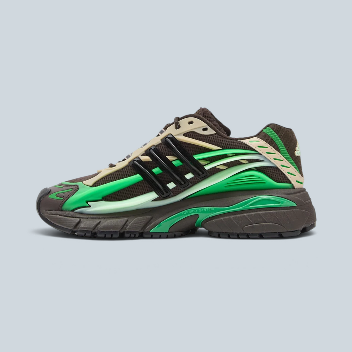 Baskets Saison Jellyfish en mesh marron, vert glacier et noir avec exosquelette TPU et semelle volumineuse
