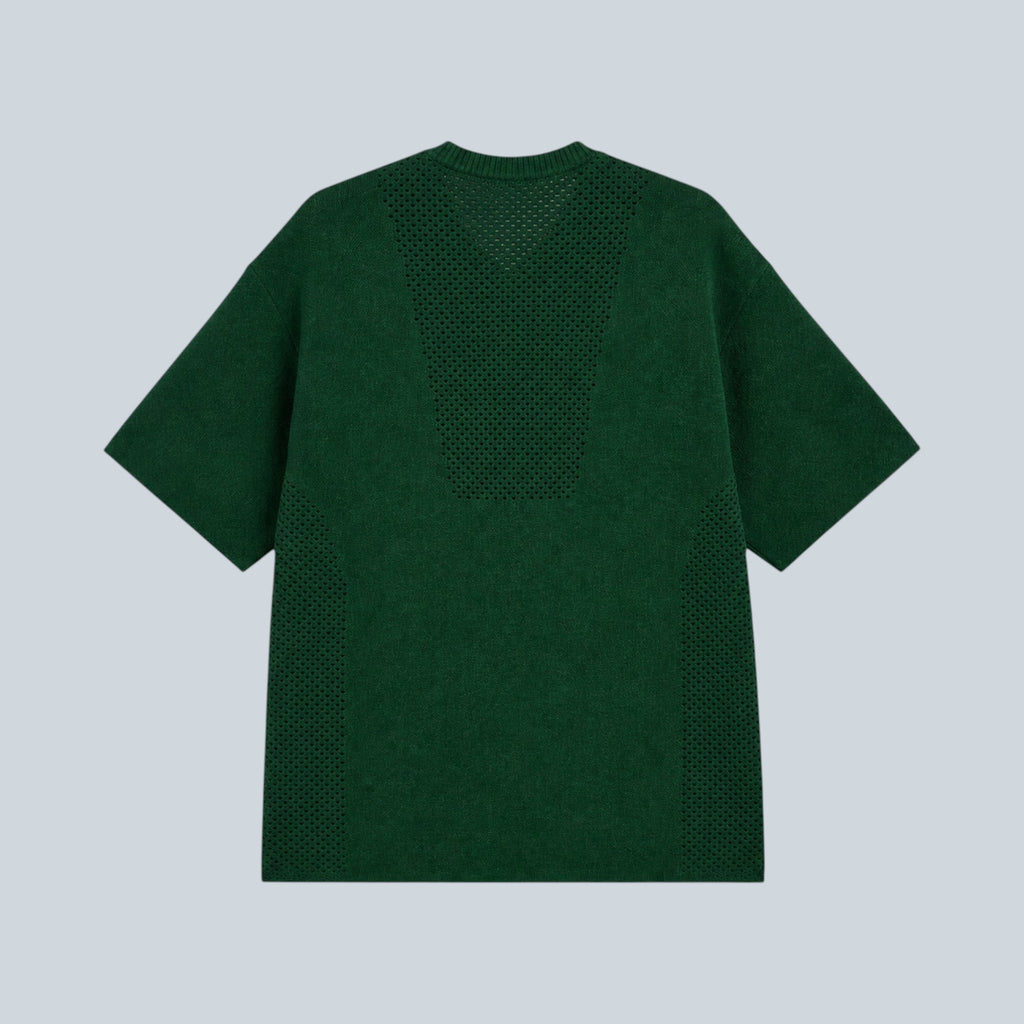 Maillot Saison en maille flatknit vert avec détails perforés au dos, vue arrière