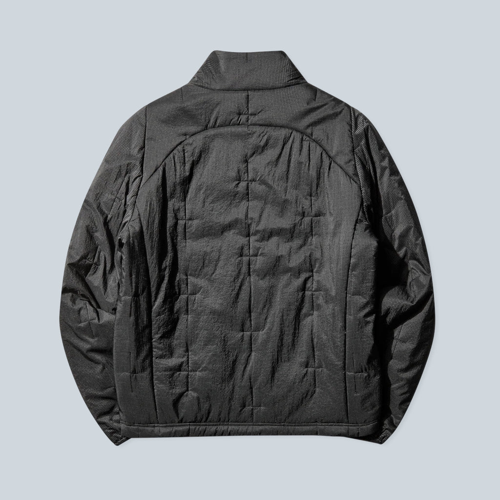 Vue arrière de la veste isolante noire Saison Merapi Ethermaloft en nylon avec matelassage technique