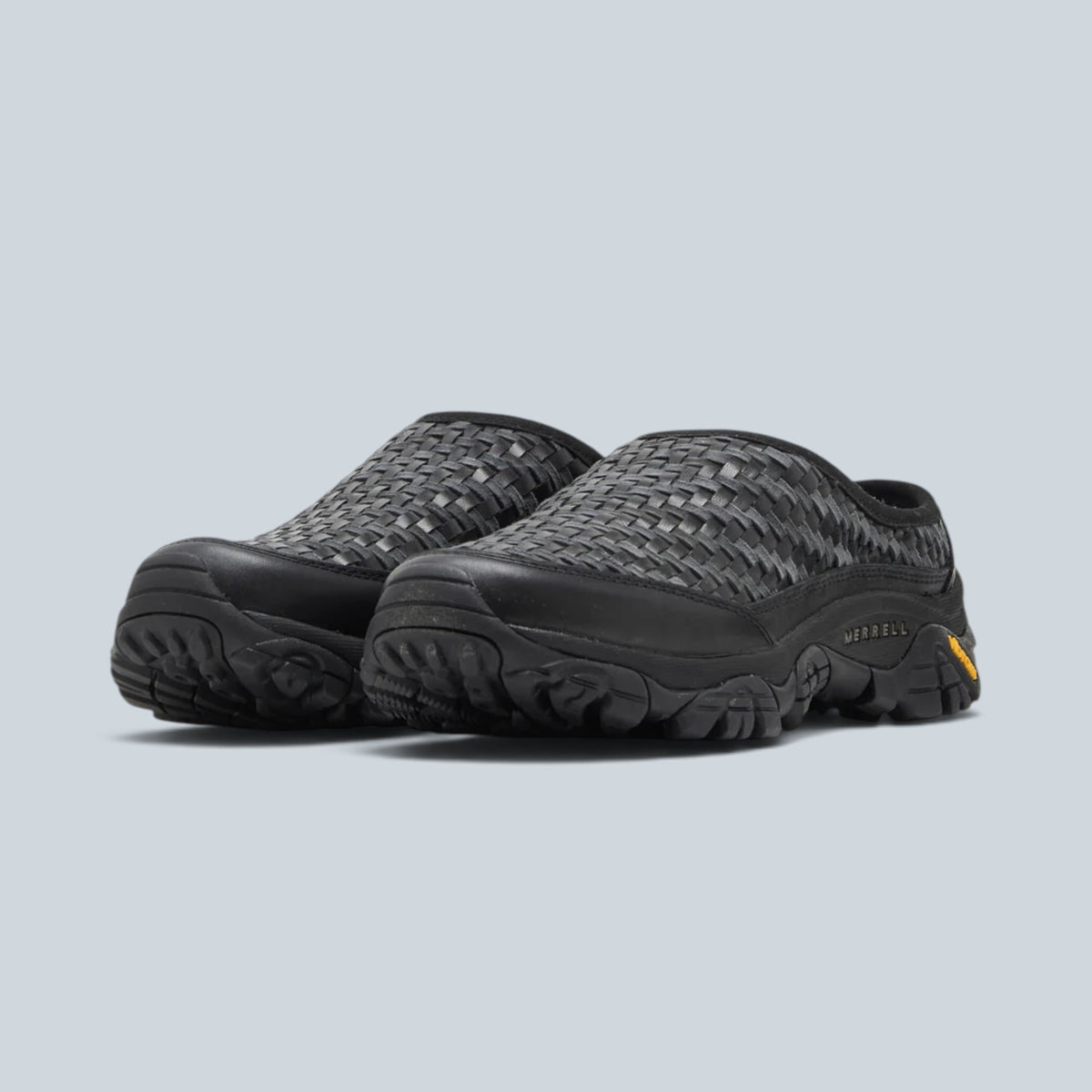 Mules Saison Merrell Moab 2 Slide en cuir tressé noir et gris avec semelle extérieure robuste Vibram