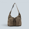 Sac cabas Saison Never Stop en nylon quadrillé couleur grenat avec poches zippées frontales et bandoulière réglable