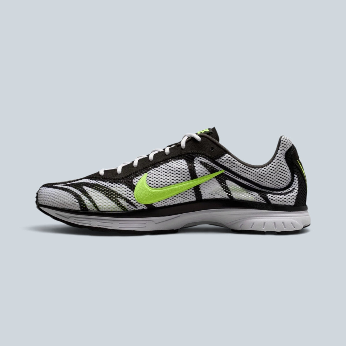Chaussure de running Saison Nike Zoom Streak 3 blanche et noire avec logo Swoosh vert fluo