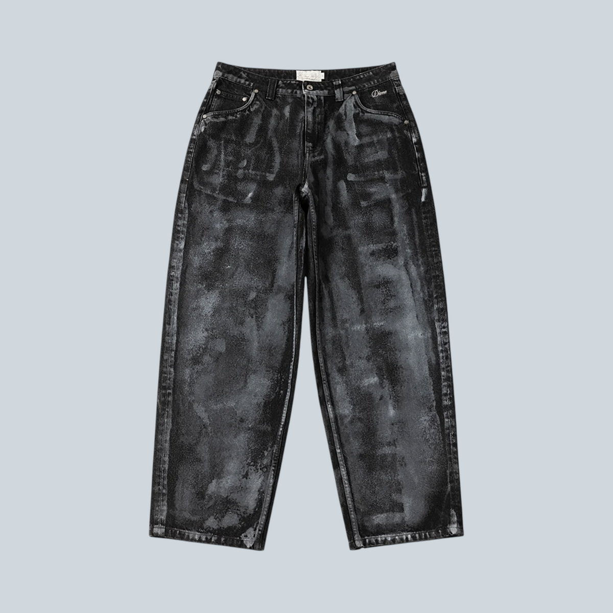 Pantalon baggy en jean noir Saison avec effet peinture blanche délavée et coupe large décontractée