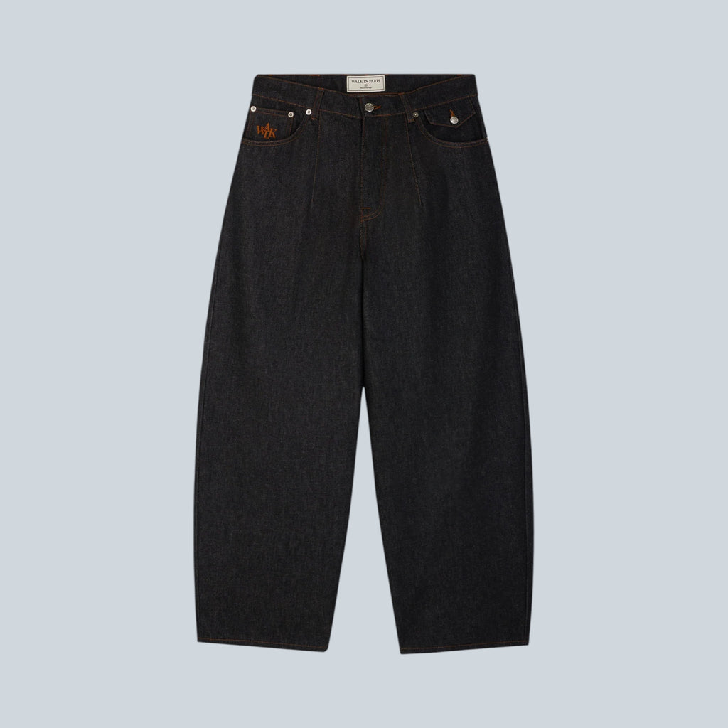 Pantalon balloon Saison en denim brut 100% coton avec taille haute et coupe ample