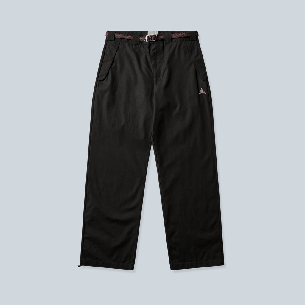 Pantalon chino noir Saison en coton avec ceinture à boucle ajustable et détail triangulaire sur la hanche