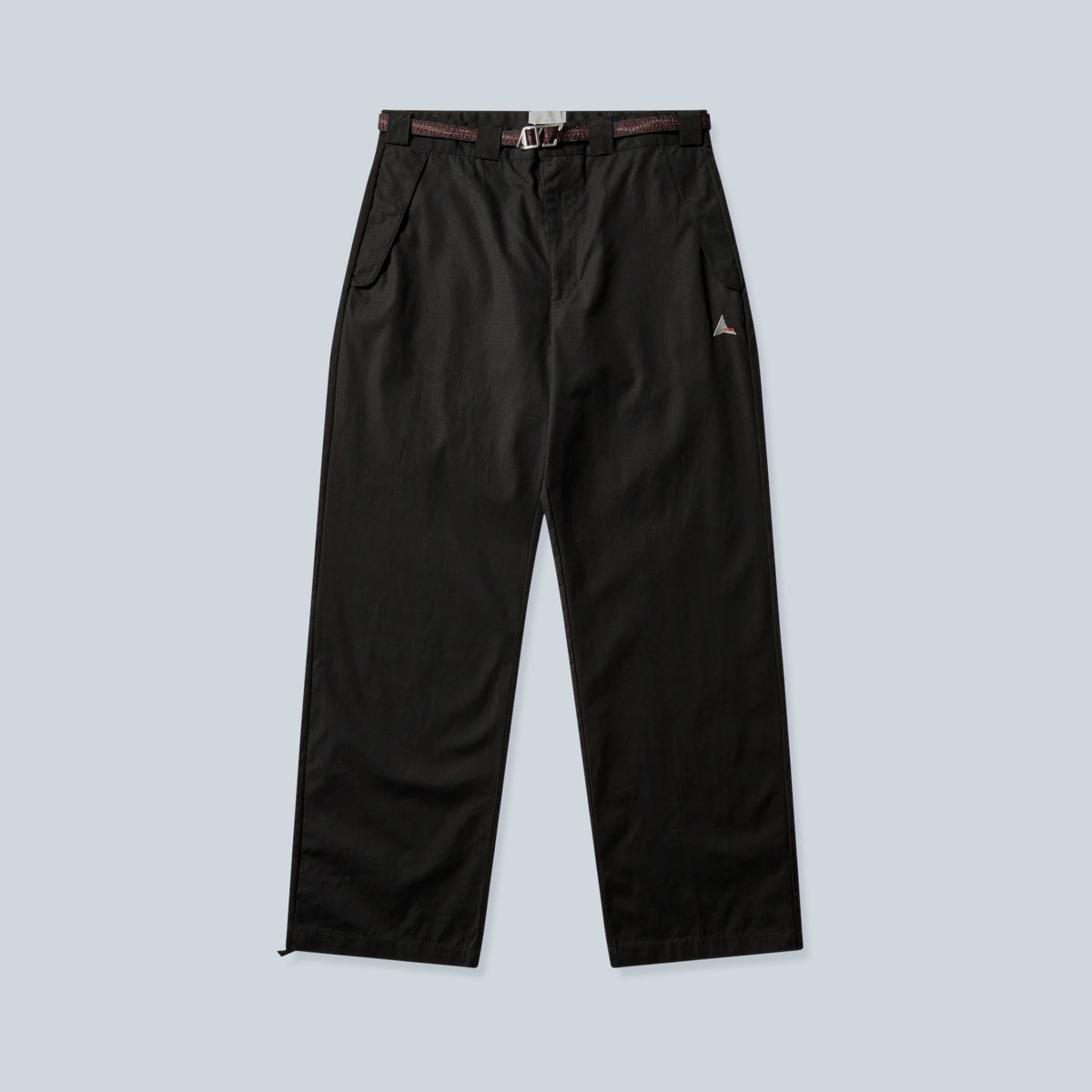 Pantalon chino noir Saison en coton avec ceinture à boucle ajustable et détail triangulaire sur la hanche