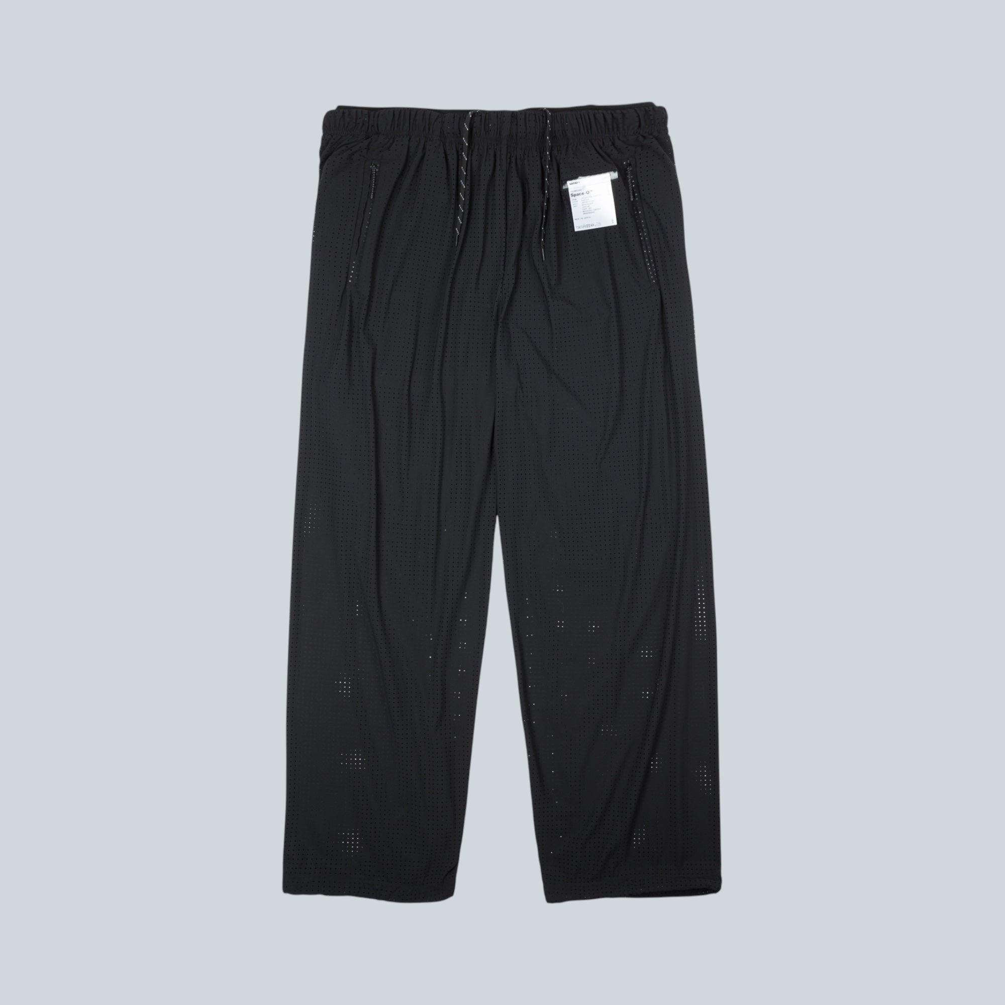 Pantalon jogger noir Saison Space-O en tissu perforé avec taille élastique, cordon de serrage et poches zippées