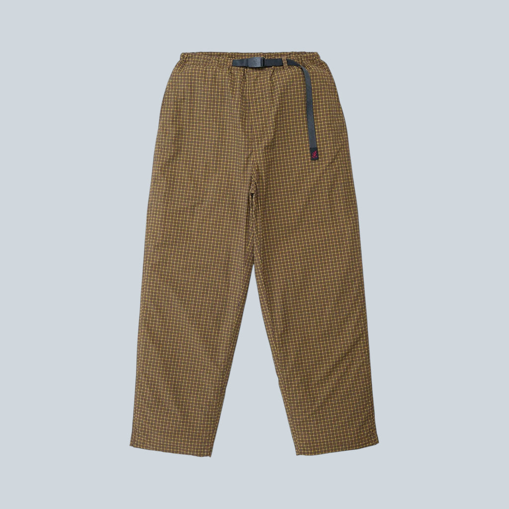 Pantalon Saison en nylon marron à motif mini carreaux avec ceinture intégrée et coupe workwear décontractée