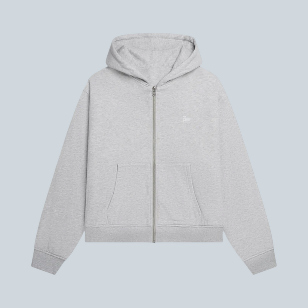 Patta Waffle Reversible Zip Up Hooded Sweater Grey Heather, vue 3