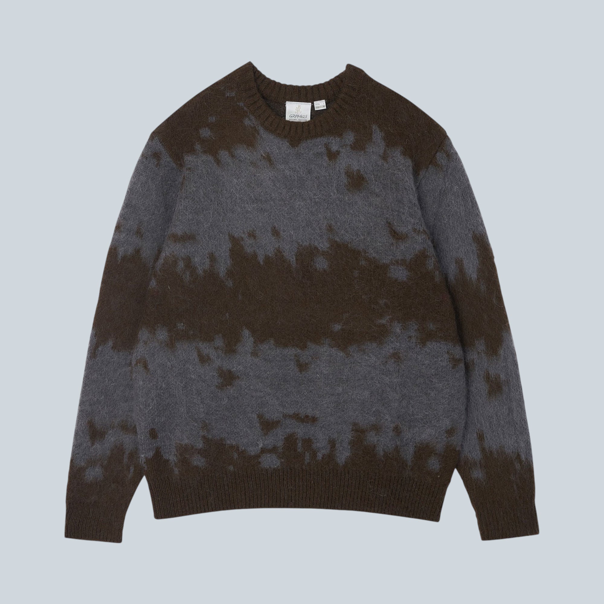 Pull Saison en maille épaisse mohair gris et marron avec motif effet chiné splatter et col rond