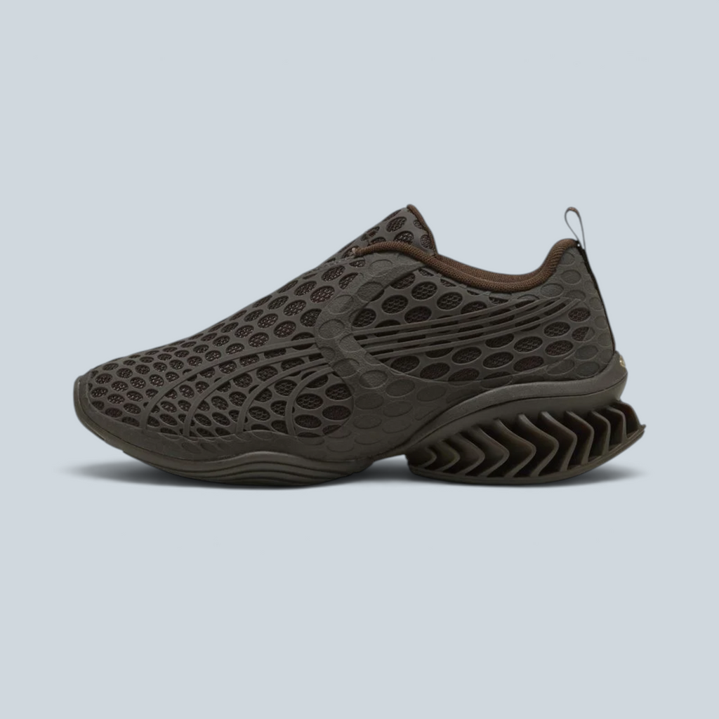 Baskets Saison PUMA x J.L-A.L CELL GEO 1 CAGE marron chocolat avec structure en cage et amorti hexagonal